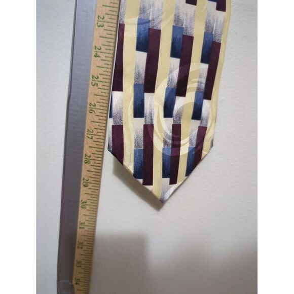 Vintage Jbt Lt. Beckett Mens Block Pattern Geometric Yellow Maroon All Silk‎ - Picture 6 of 6